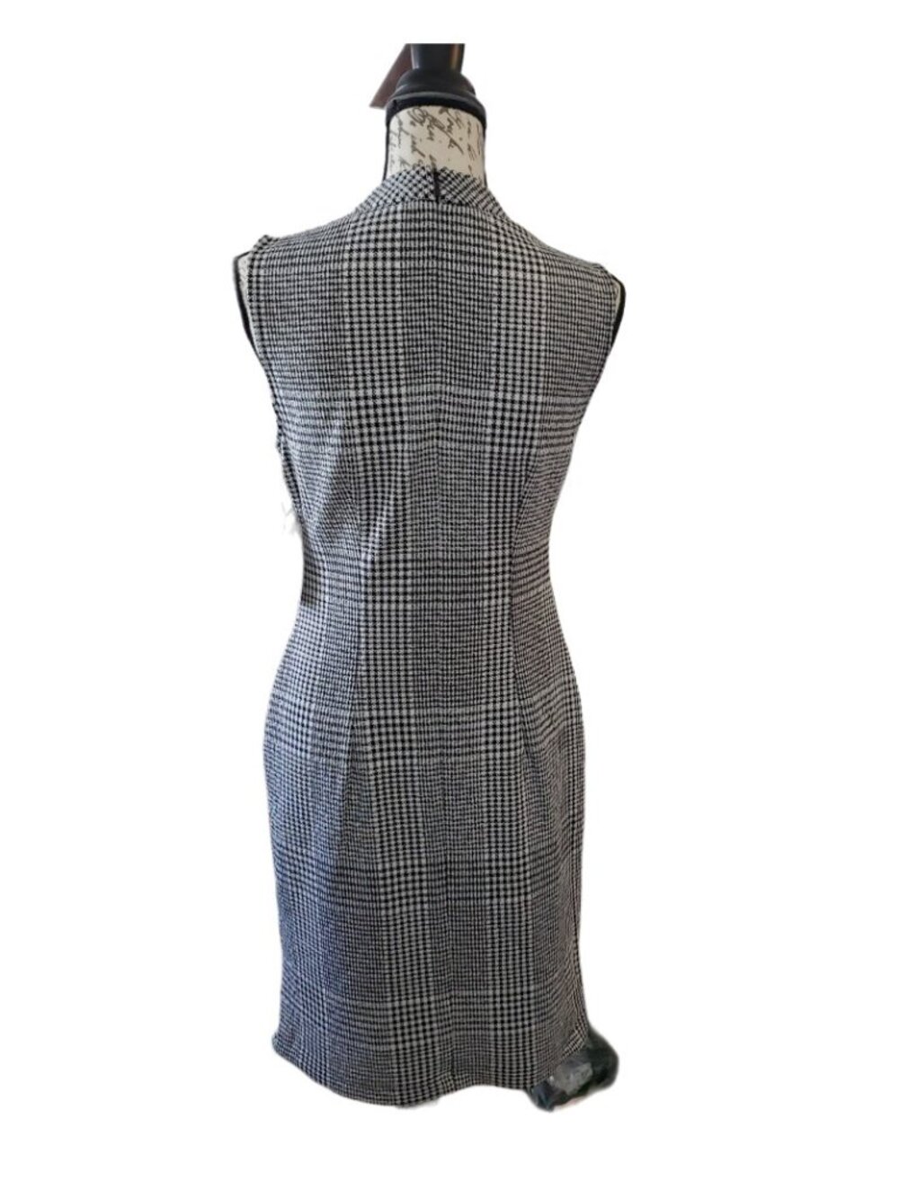 Sharagano Houndstooth Tweed Classic Shift Dress Sleeveless - Picture 4 of 8